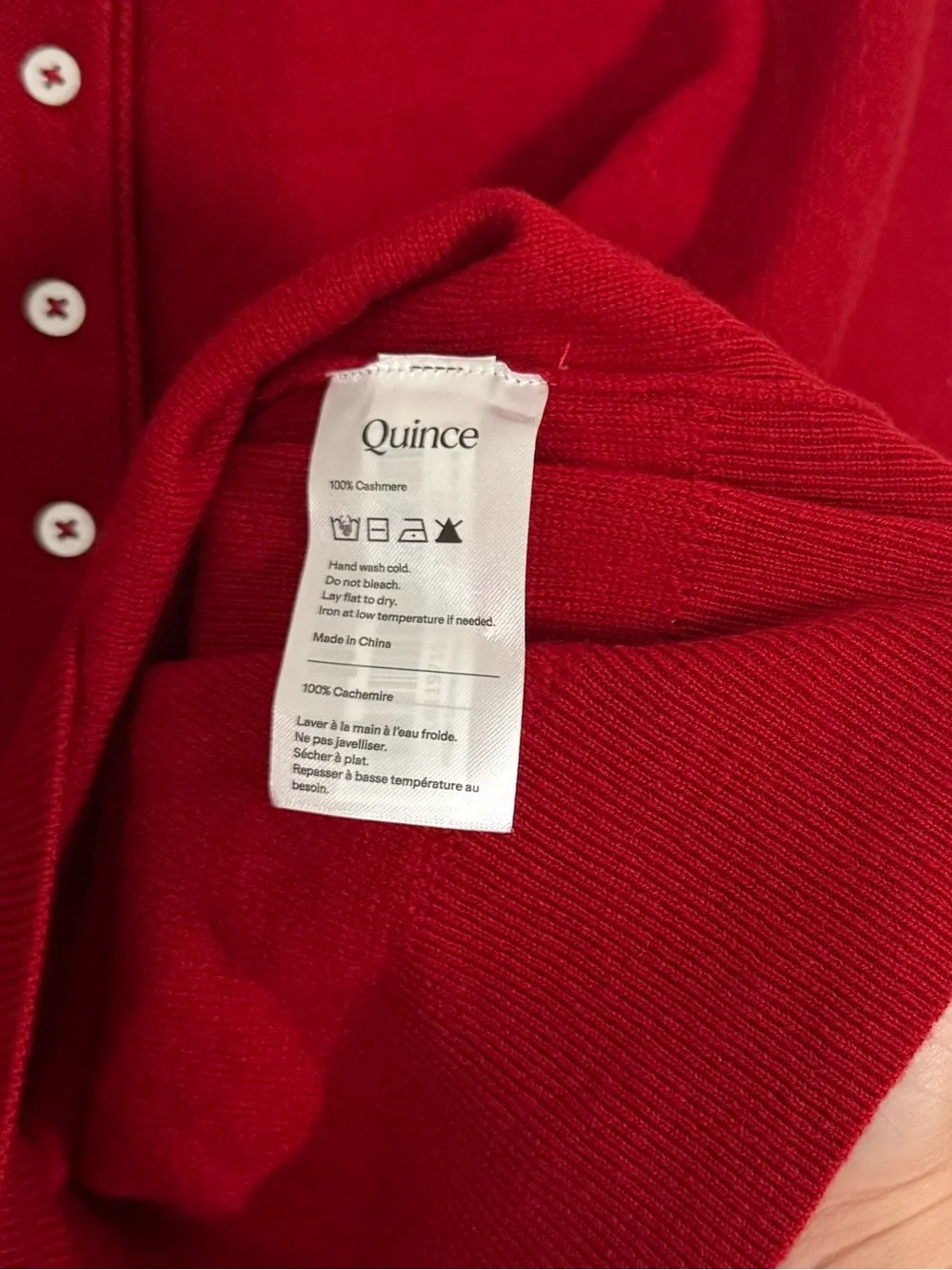 Quince 100% Mongolian Cashmere Dolman Sleeve Henley Sweater Varsity Red Medium - Picture 8 of 9